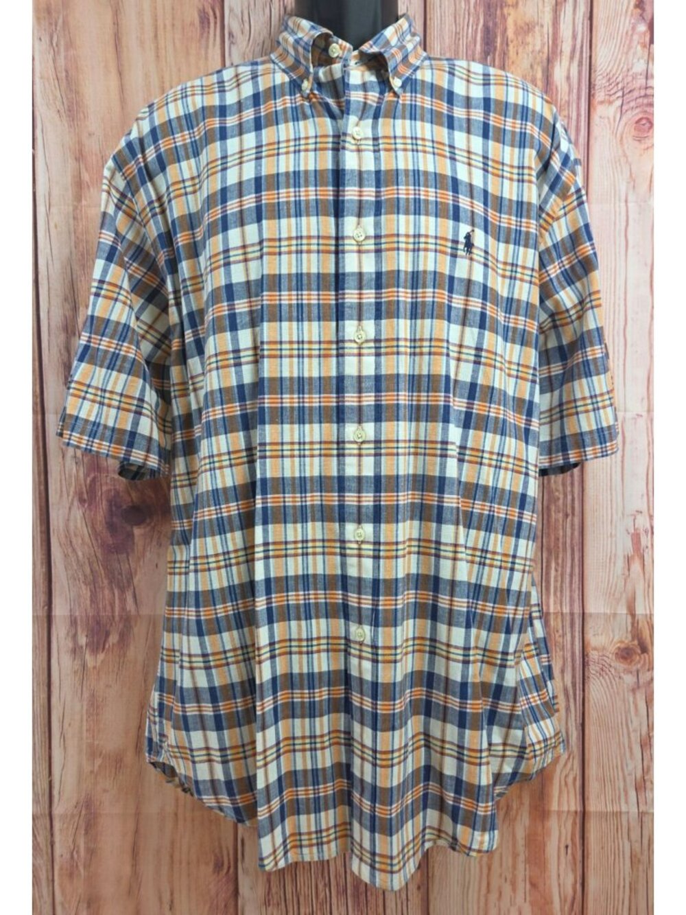 Ralph Lauren Mens Blaire Orange Blue Plaid Shirt Large